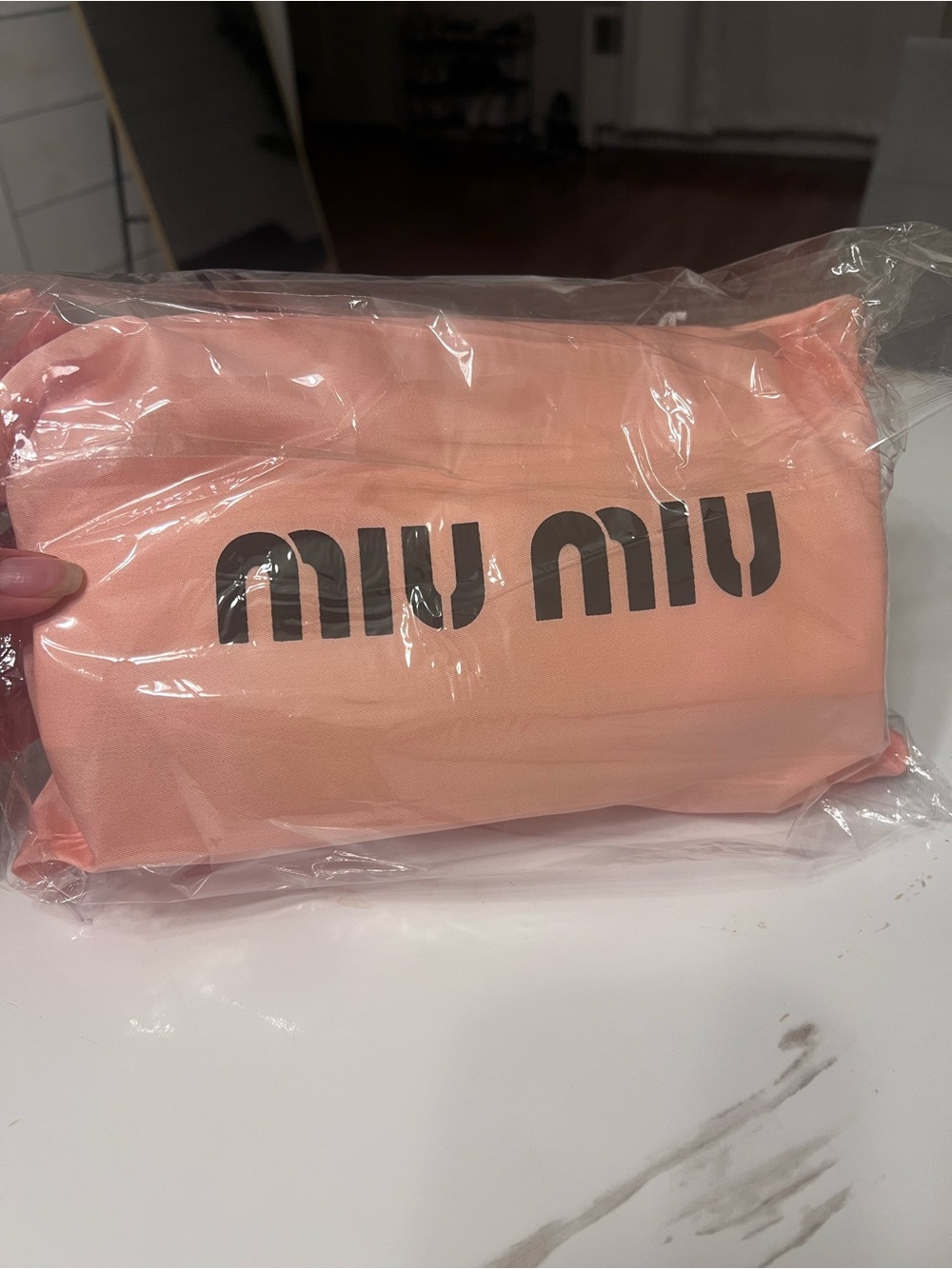 Miu Miu Peach-Pink Logo Cosmetic Pouch